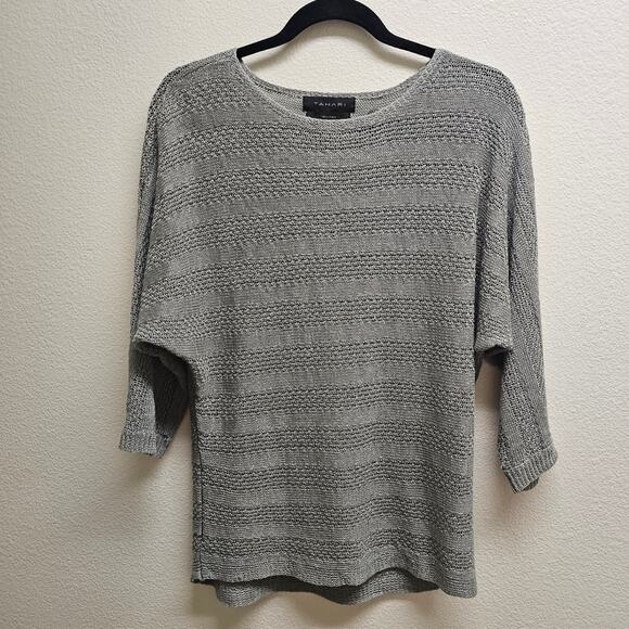 Tahari Gray-green Knit Blouse 100% Linen size XS - Picture 1 of 5